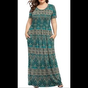 🆕 Plus Size Dresses Short Sleeve Maxi Dress with Pockets, XL, Turquoise